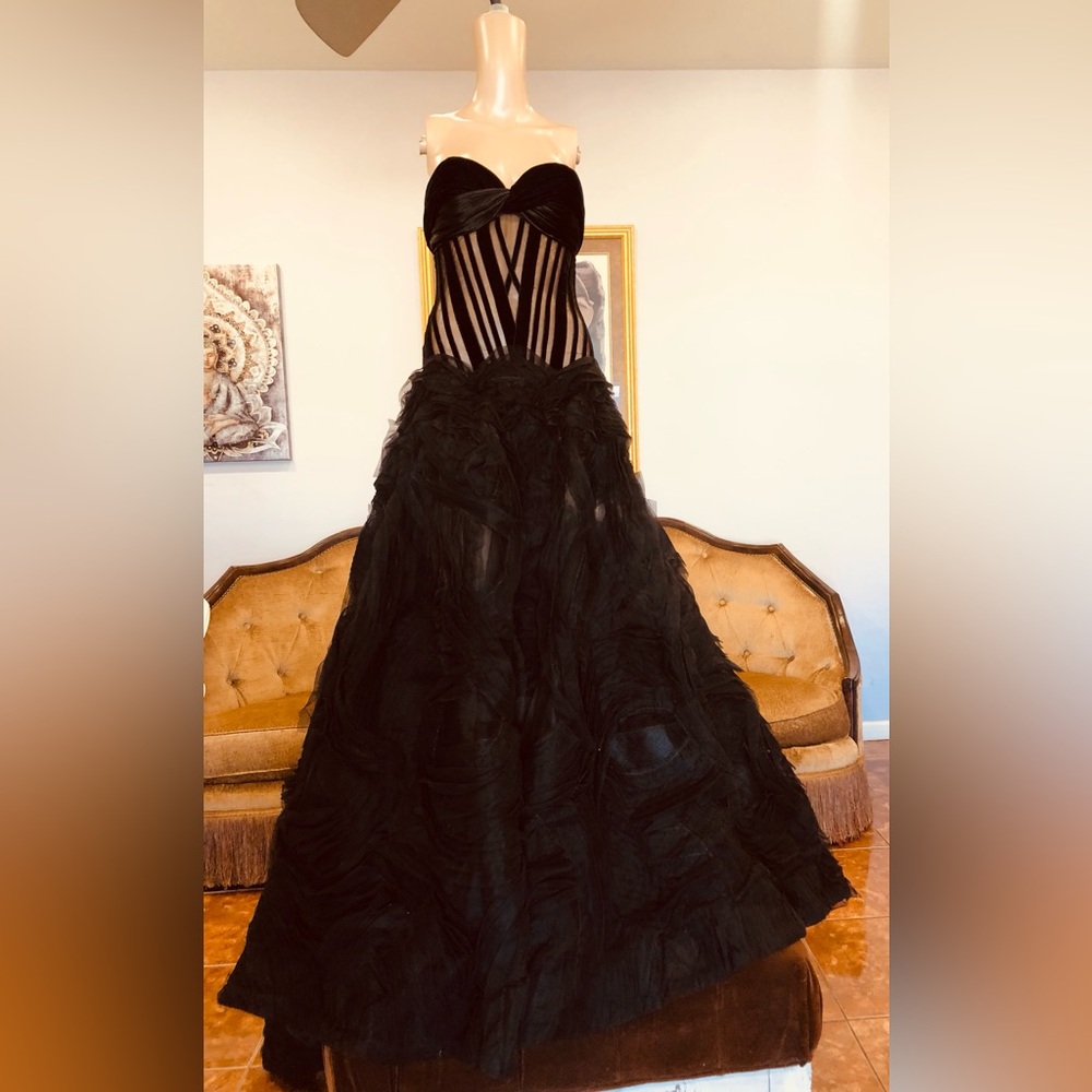 George’s Chakra RUNWAY Designer Strapless Gown Elegant Black Strapless Dress XS